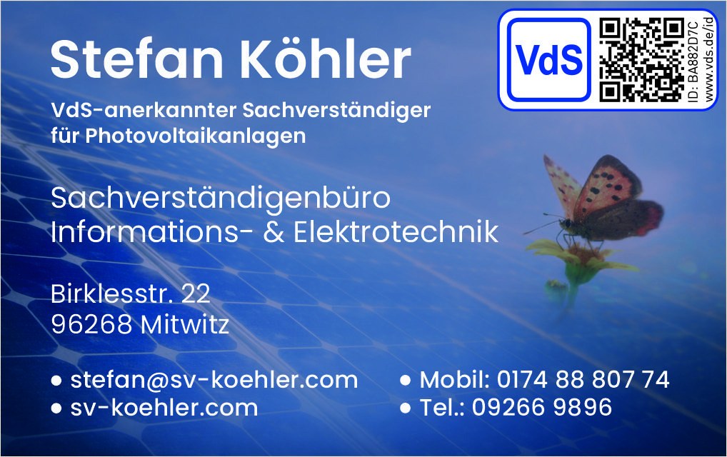Stefan Köhler VdS-Sachverständiger für Photovoltaikanlagen